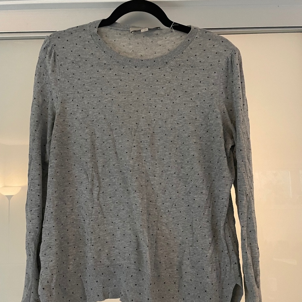 Loft size large grey/navy polka dot sweater long